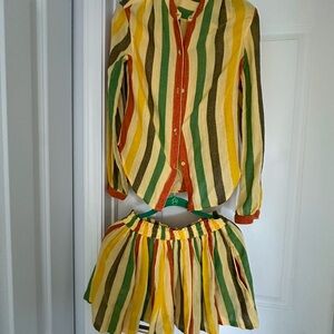 Suzie Kondi Striped Multicolor Button-Up Shirt and Shorts Set